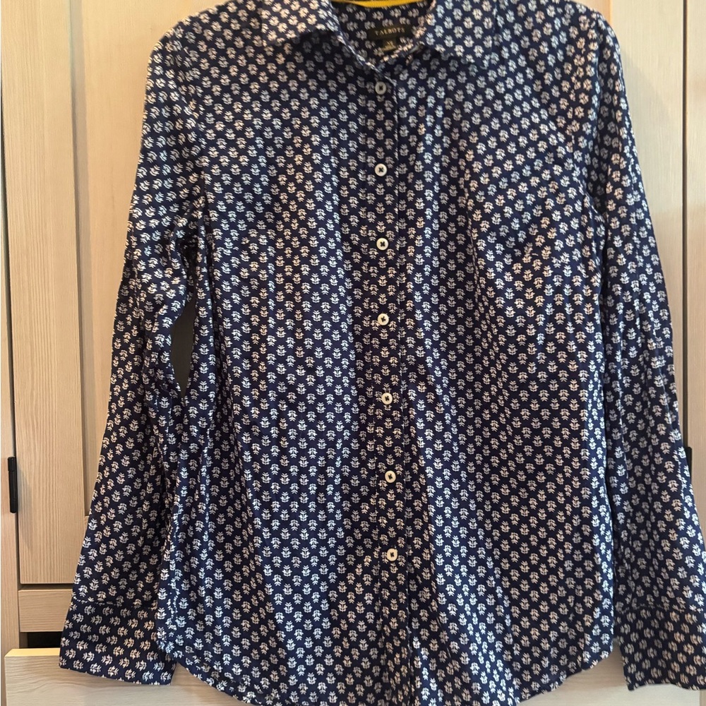 Talbots Dark Blue Patterned Button Down Shirt